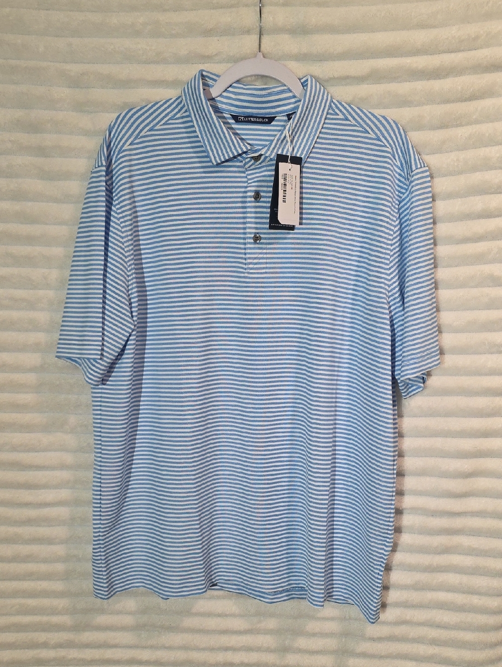 0155 Cutter And Buck Blue & White Striped Polo